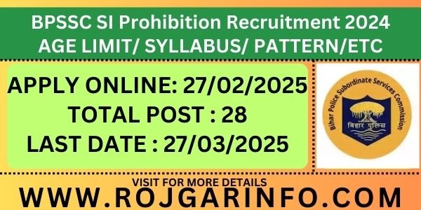 BPSSC Sub-Inspector Prohibition Competitive Exam 2025