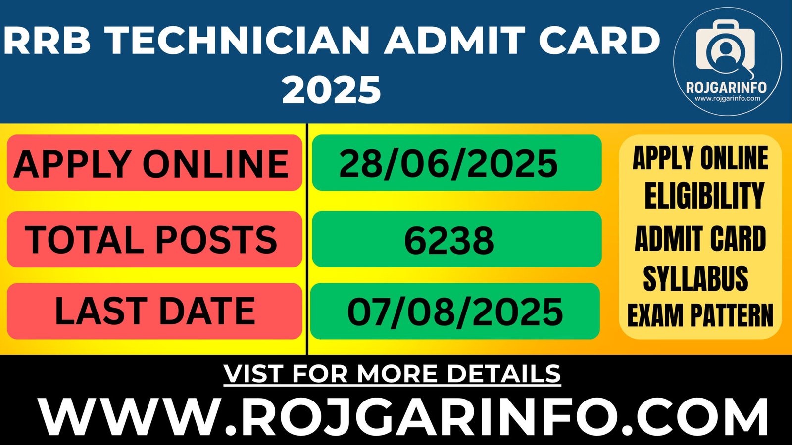 RRB technician admit card 2025