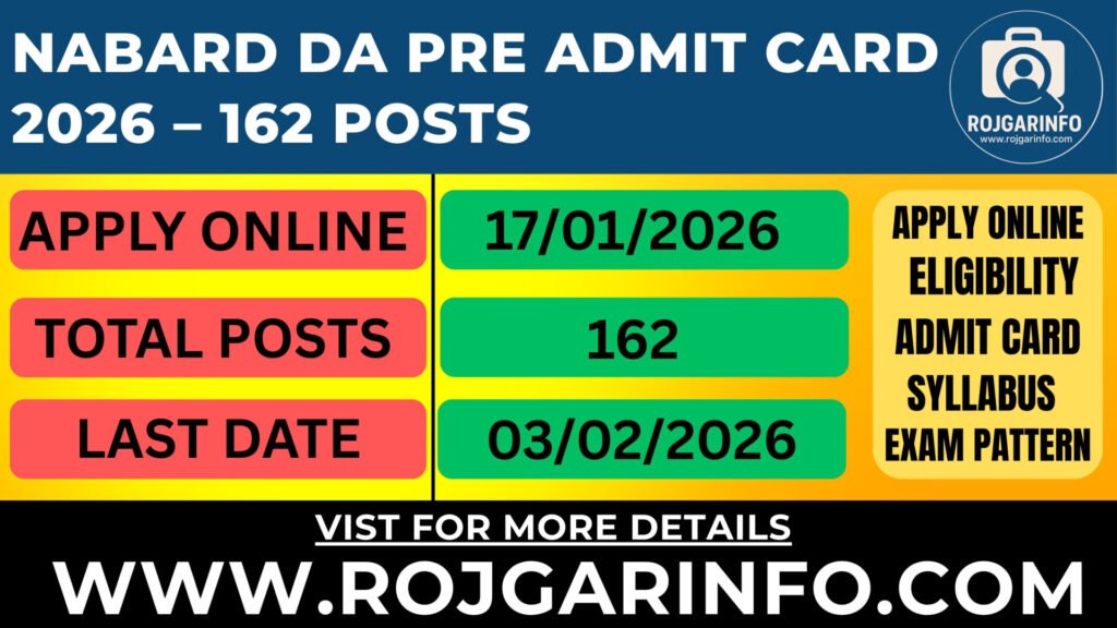 NABARD DA Pre Admit Card 2026 – 162 Posts