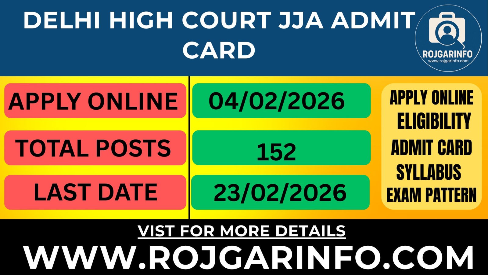 Delhi High Court JJA Admit Card