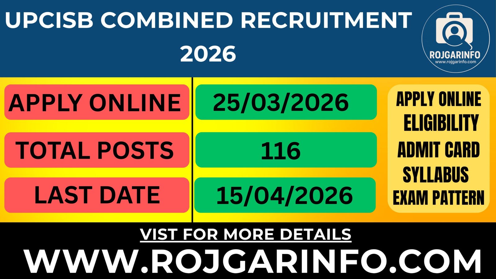 UPCISB Combined Recruitment 2026