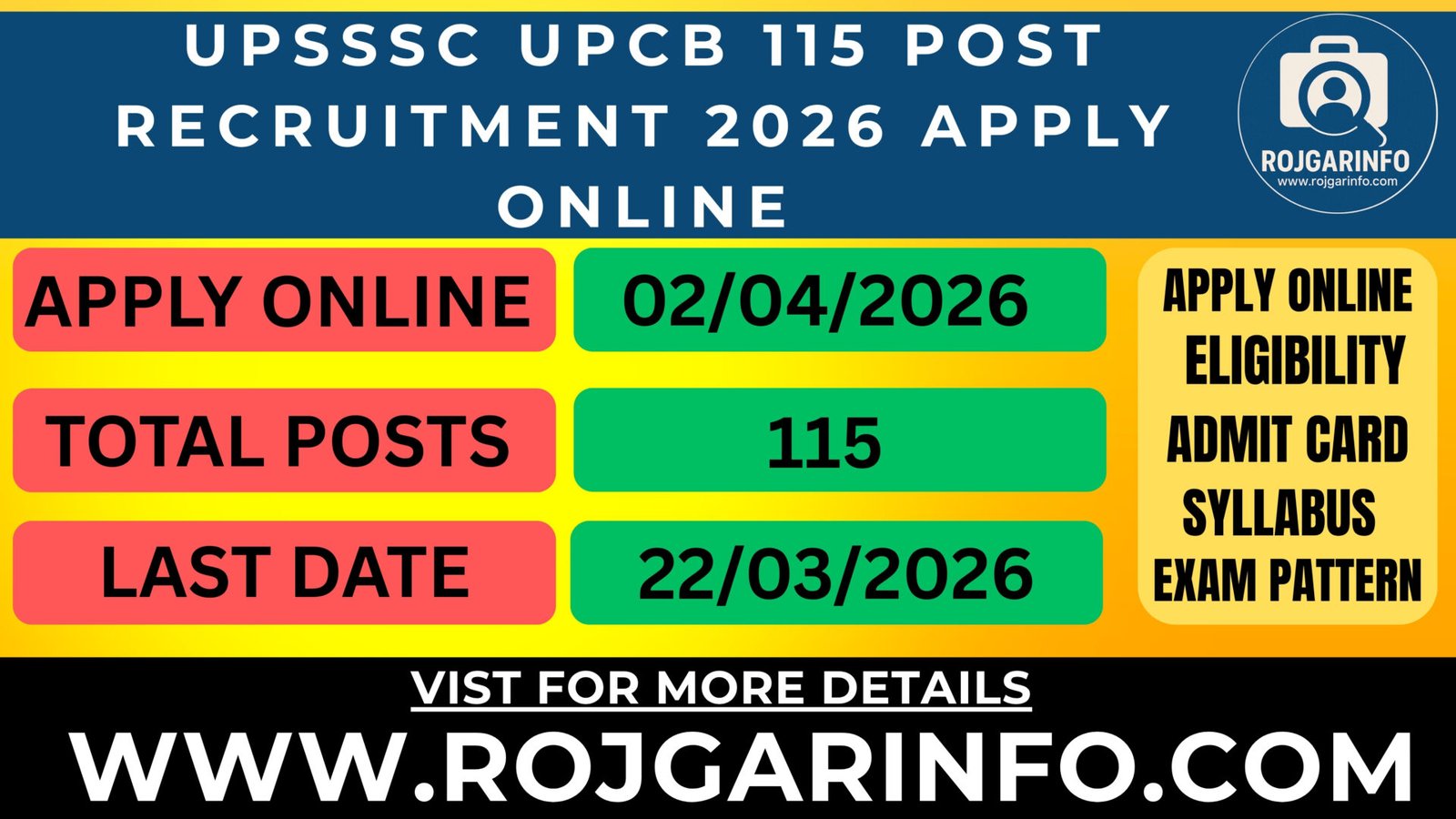 UPSSSC UPCB 115 Post Recruitment 2026 Apply Online