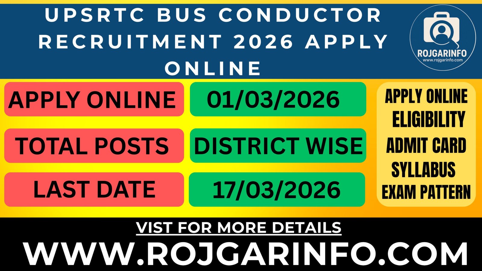 UPSRTC Bus Conductor Recruitment 2026 Apply Online