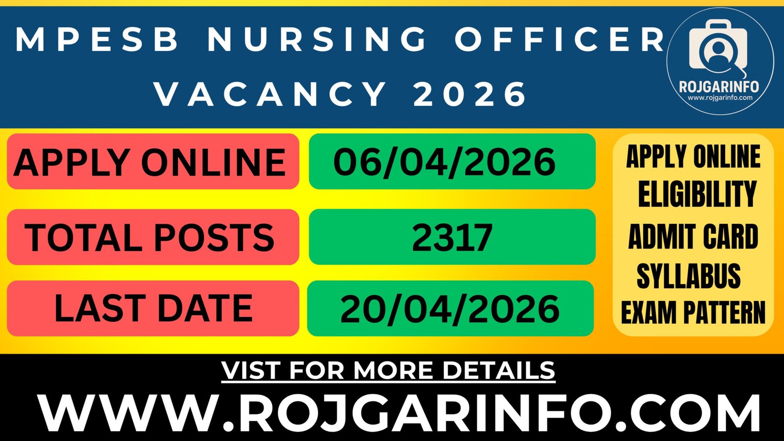 MPESB Nursing Officer Vacancy 2026