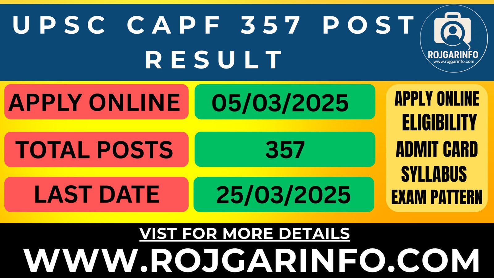 UPSC CAPF 357 Post Result