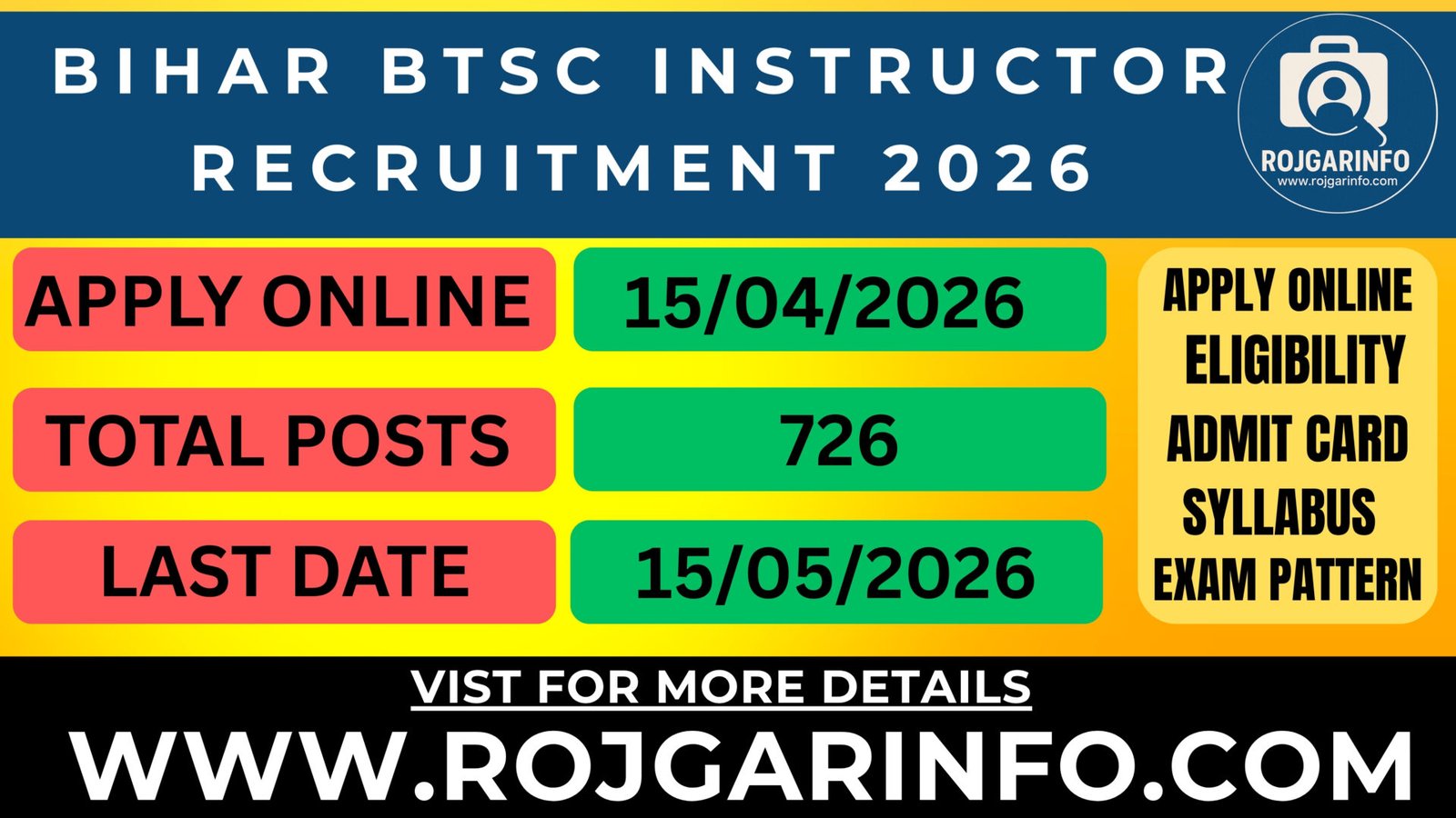 Bihar BTSC Instructor Recruitment 2026