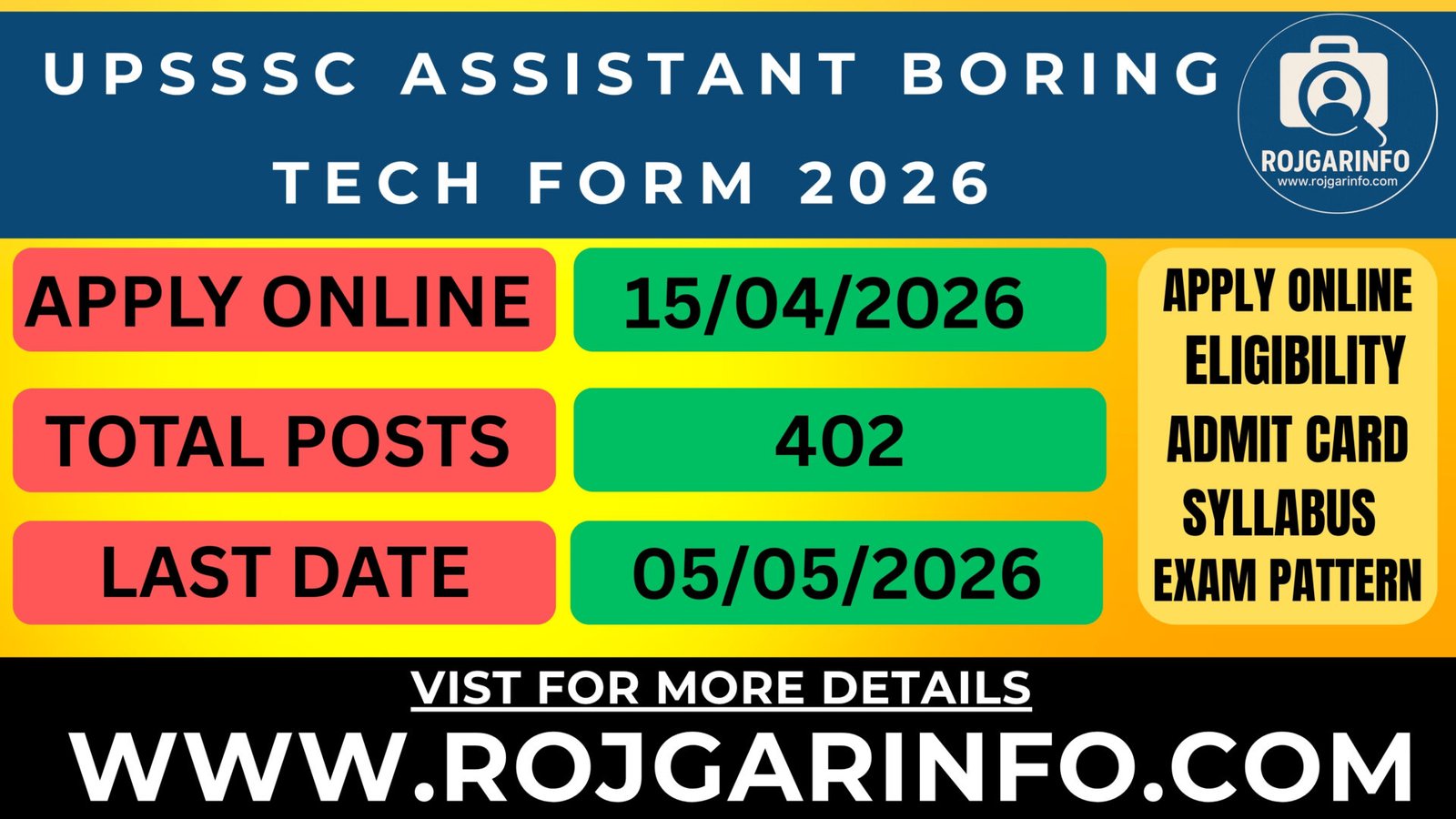 UPSSSC Assistant Boring Tech Form 2026