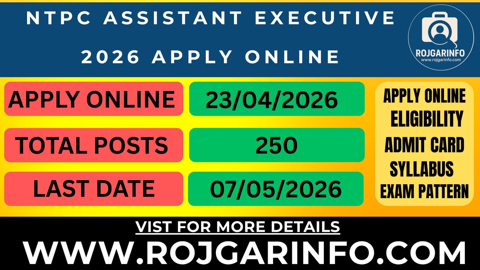 NTPC Assistant Executive 2026 Apply Online