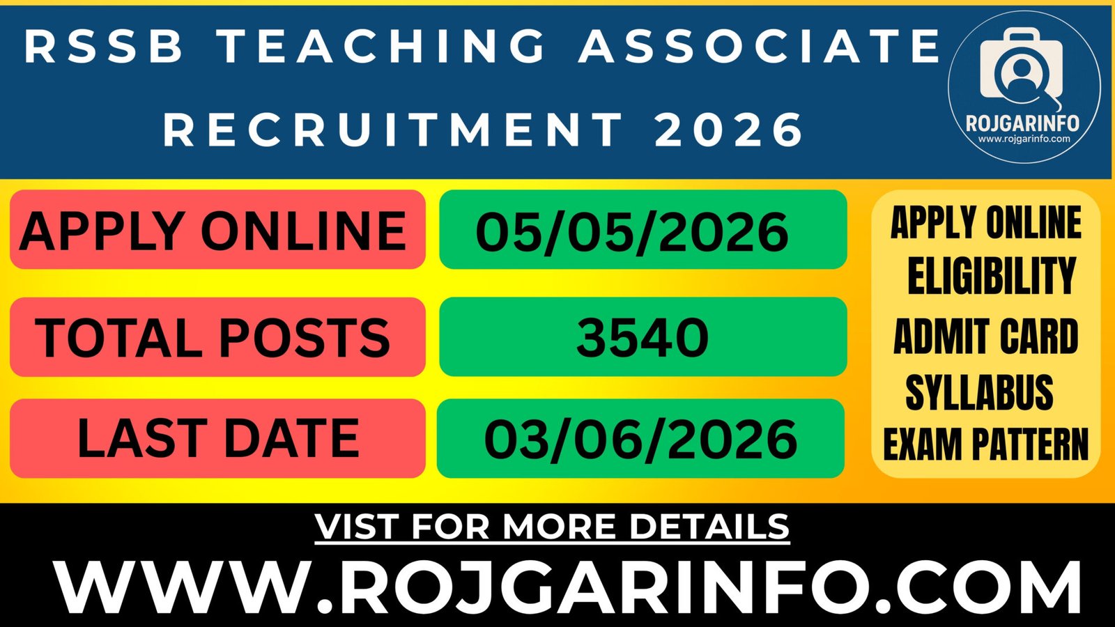 RSSB Teaching Associate Recruitment 2026
