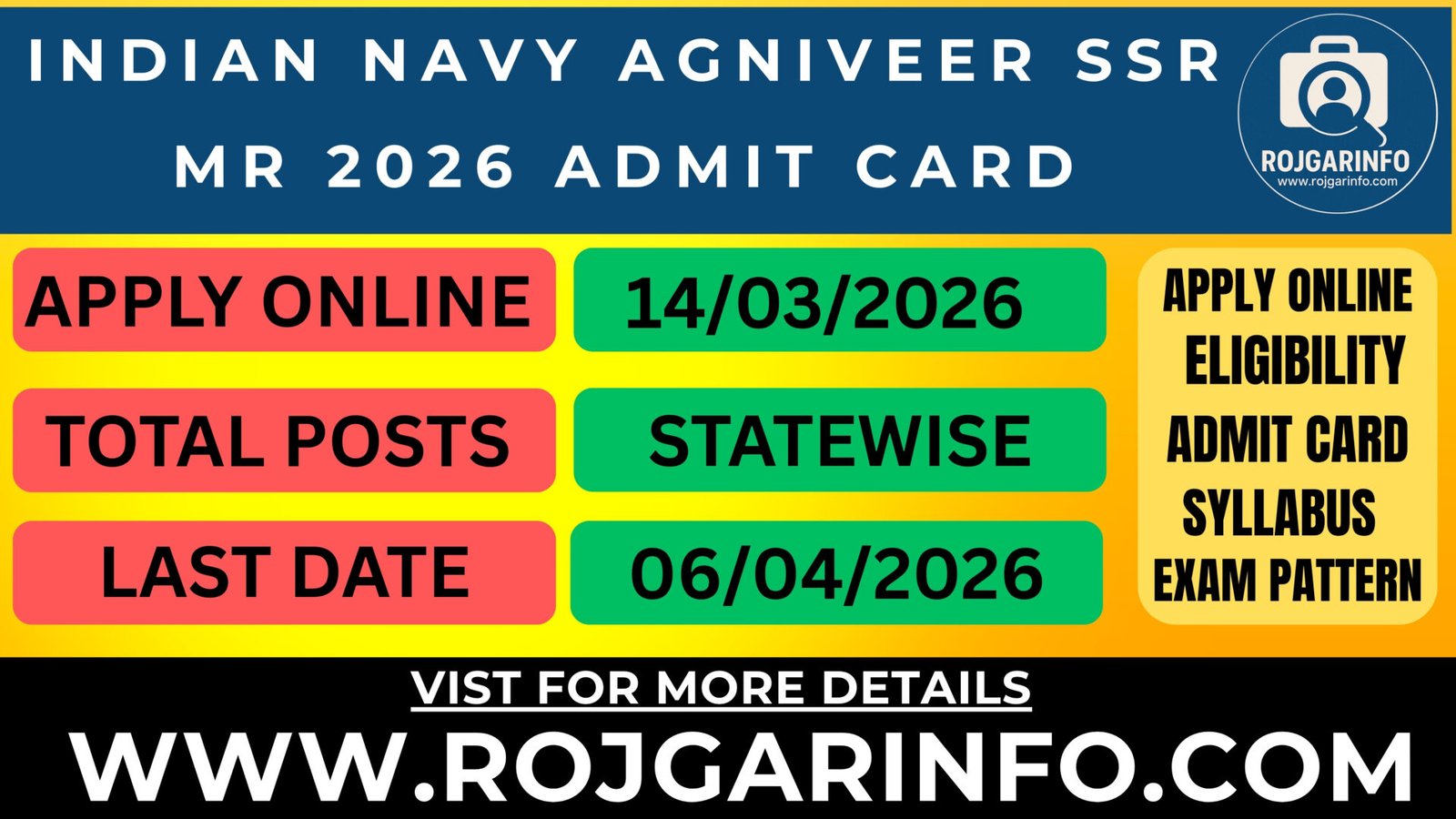 Indian Navy Agniveer SSR MR 2026 Admit Card
