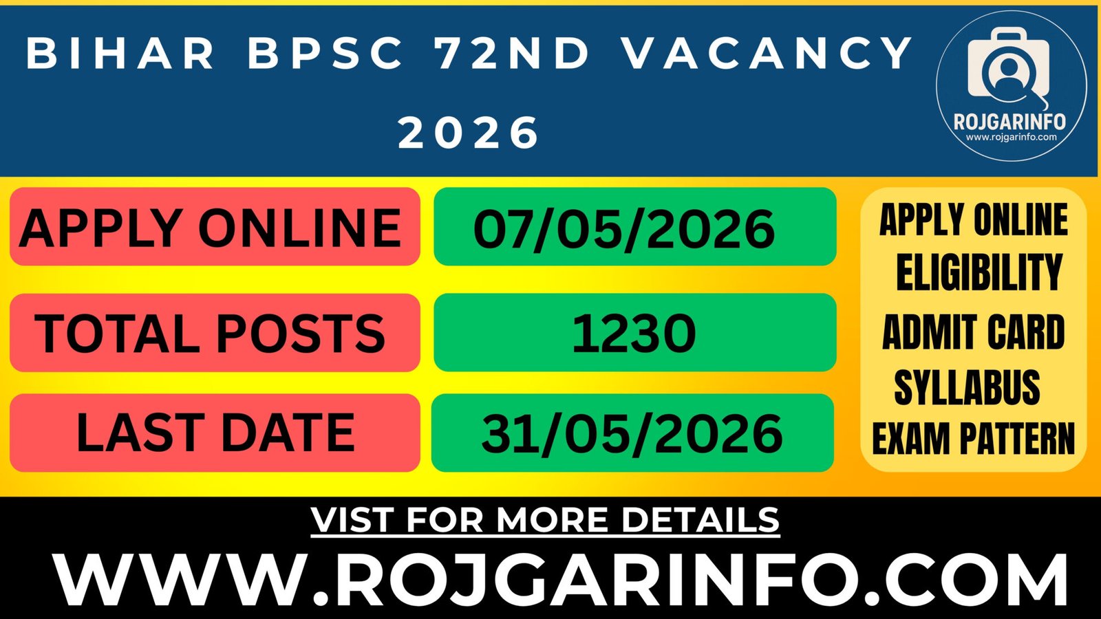 Bihar BPSC 72nd Vacancy 2026
