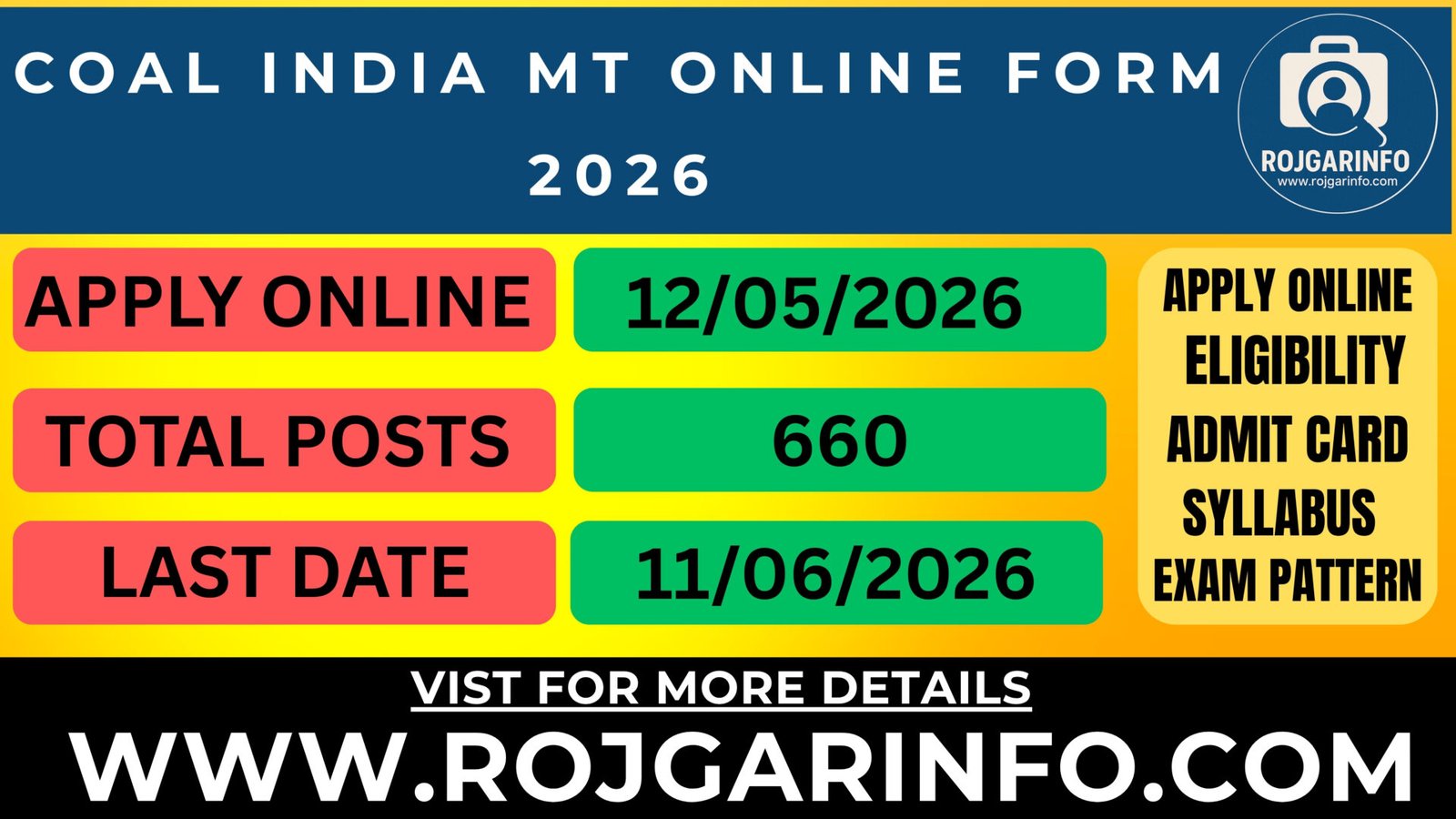 Coal India MT Online Form 2026