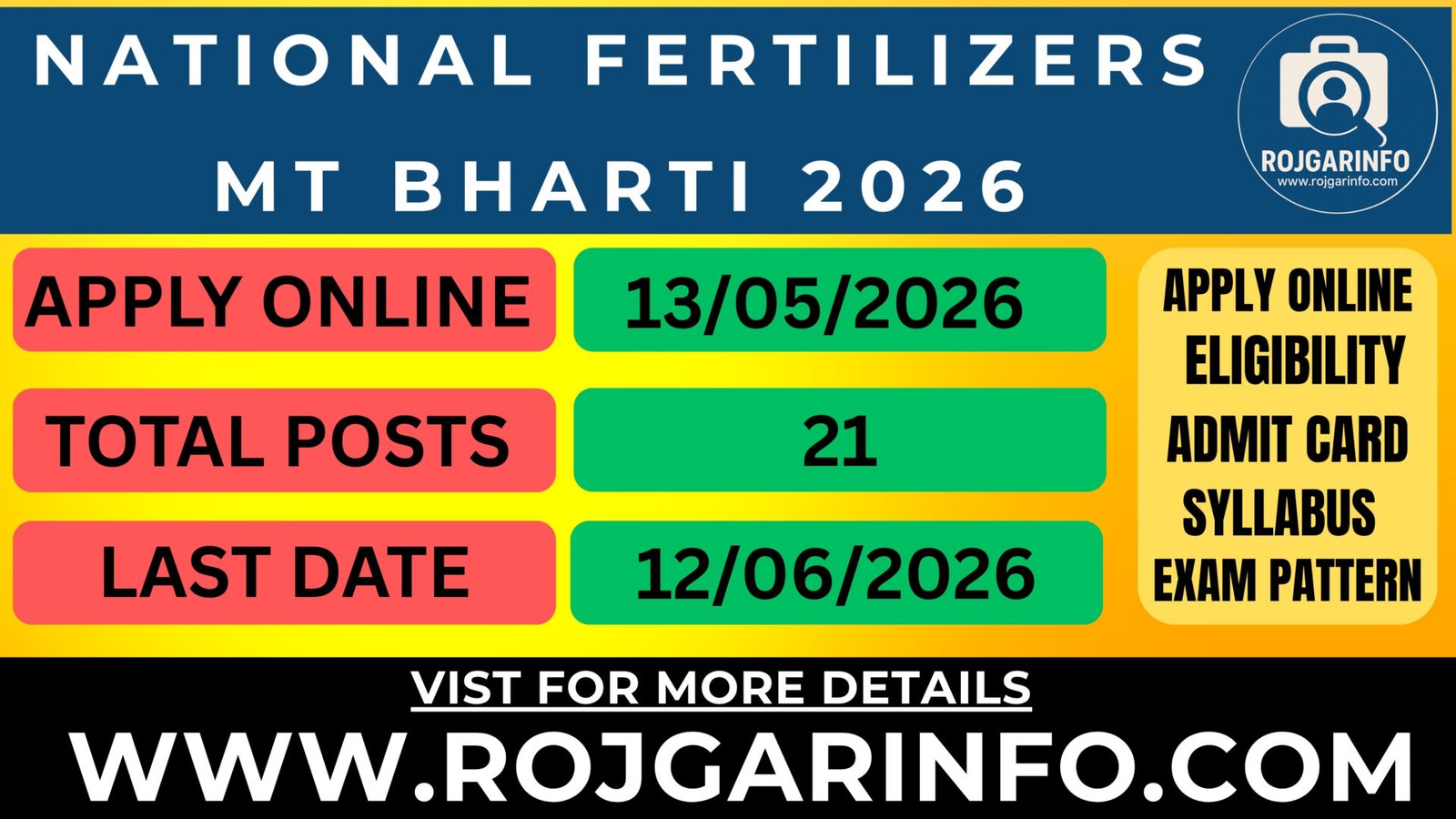 National Fertilizers MT Bharti 2026