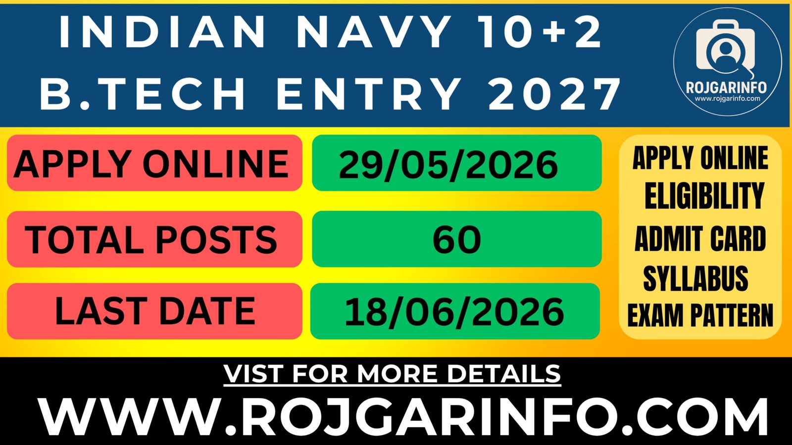 Indian Navy 10+2 B.Tech Entry 2027