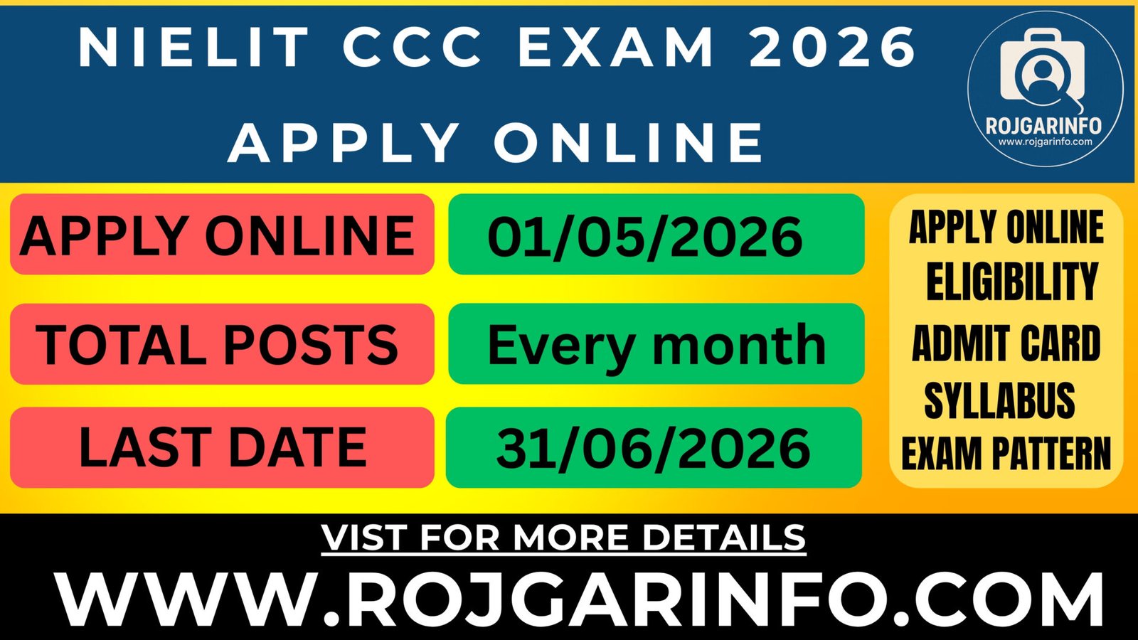 NIELIT CCC Exam 2026 Apply Online